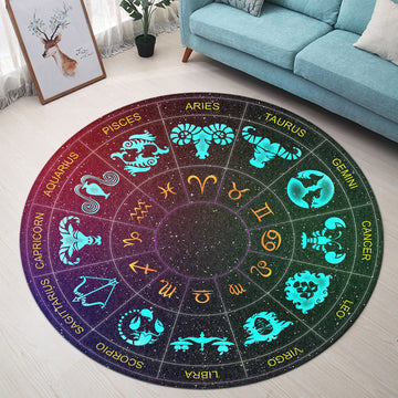 Gearhumans 3D Astrological Circle Of 12 Zodiac Signs Custom Round Rug