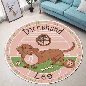 Gearhumans 3D Dachshund Dog Leo Zodiac Sign Custom Round Rug