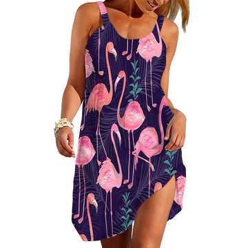 Gearhumans 3D Purple Tropical Flamingo Custom Beach Dress