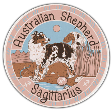 Gearhumans 3D Australian Shepherd Dog Sagittarius Zodiac Sign Custom Round Rug