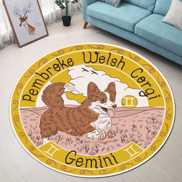 Gearhumans 3D Corgi Dog Gemini Zodiac Sign Custom Round Rug