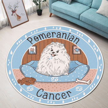 Gearhumans 3D Pomeranian Dog Cancer Zodiac Sign Custom Round Rug