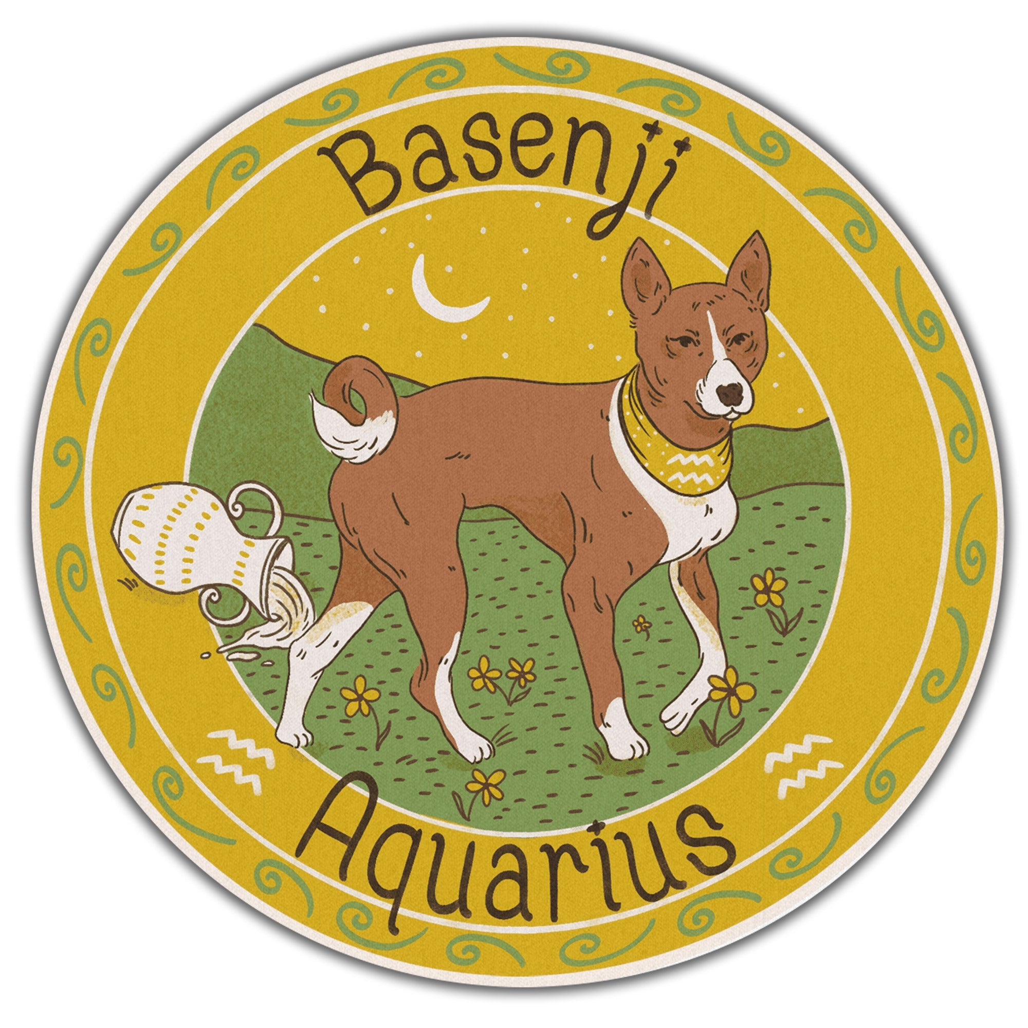Gearhumans 3D Basenji Dog Aquarius Zodiac Sign Custom Round Rug