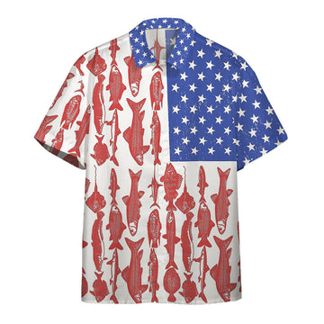 Gearhumans 3D American Flag Fishing Custom Short Sleeve Shirt