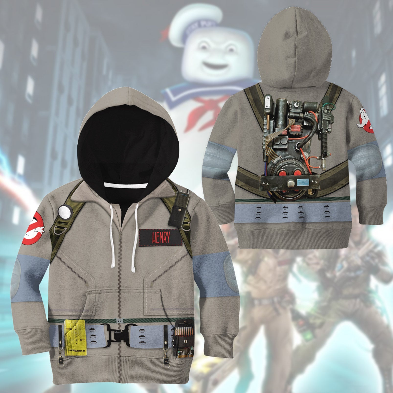 Gearhumans 3D Ghostbuster Cosplay Custom Name Kid Hoodie