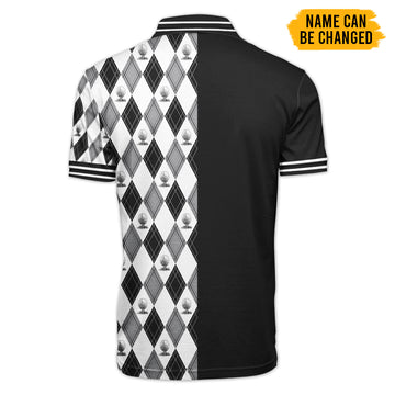 Gearhumans 3D Golfaholic Black And White Argyle Custom Name Polo Shirt