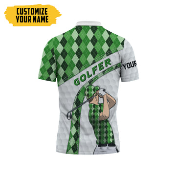 Gearhumans 3D Green Golfer Custom Name Polo Shirt
