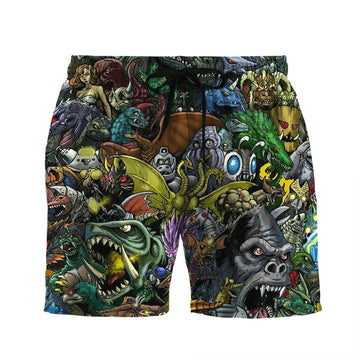Gearhumans 3D Gadzillo Collage Kaiju Monsters Custom Men Short