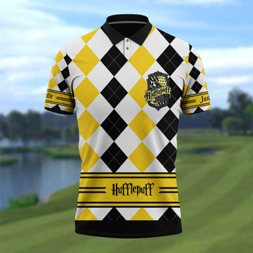 Gearhumans 3D HP Hufflepuff Custom Name Polo Shirt