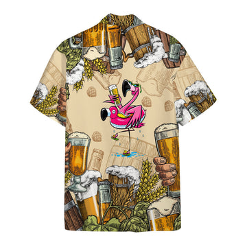 Gearhumans 3D Flamingo and Beer Custom Hawaii Shirt