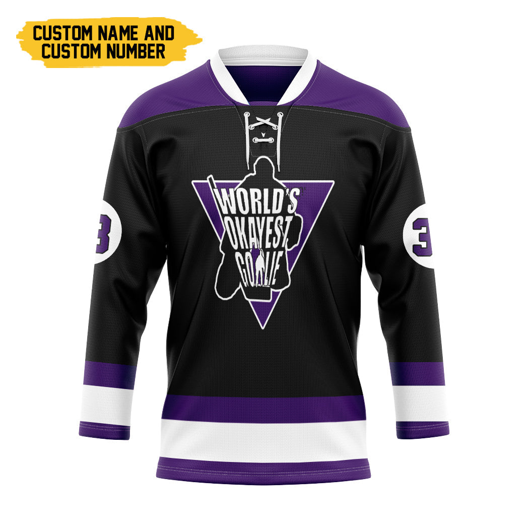 Gearhumans 3D Worlds Okayest Goalie Custom Name Custom Number Hockey Jersey
