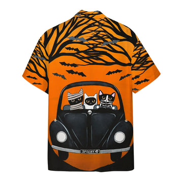 Gearhumans 3D Happy Halloween A Spooky Drive Black Cats Custom Short Sleeves Shirt