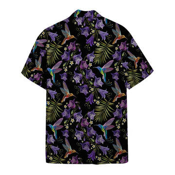 Gearhumans 3D Beautiful Violet Cornflowers And Hummingbirds Custom Hawaii Shirt