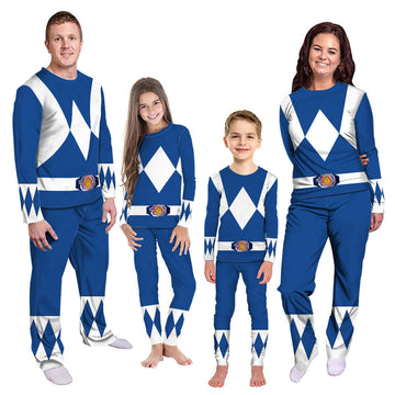 Gearhumans 3D Mighty Morphins Power Ranger Blue Custom Family Pajamas