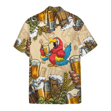 Gearhumans 3D Parrot and Beer Custom Hawaii Shirt