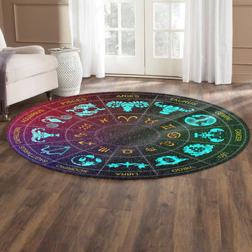 Gearhumans 3D Astrological Circle Of 12 Zodiac Signs Custom Round Rug