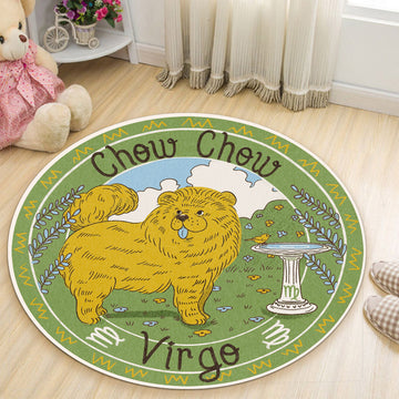 Gearhumans 3D Chow Chow Dog Virgo Zodiac Sign Custom Round Rug