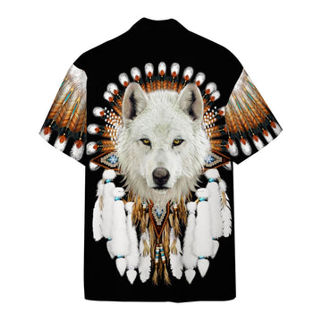 Gearhumans 3D Native White Wolf Custom Hawaii Shirt