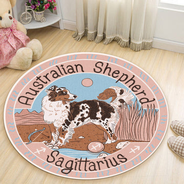 Gearhumans 3D Australian Shepherd Dog Sagittarius Zodiac Sign Custom Round Rug