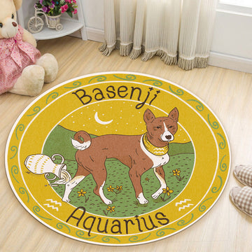 Gearhumans 3D Basenji Dog Aquarius Zodiac Sign Custom Round Rug