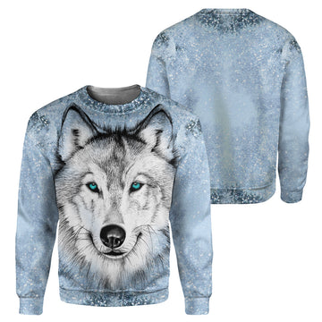 Gearhumans White Blue Wolf - 3D All Over Printed Shirt
