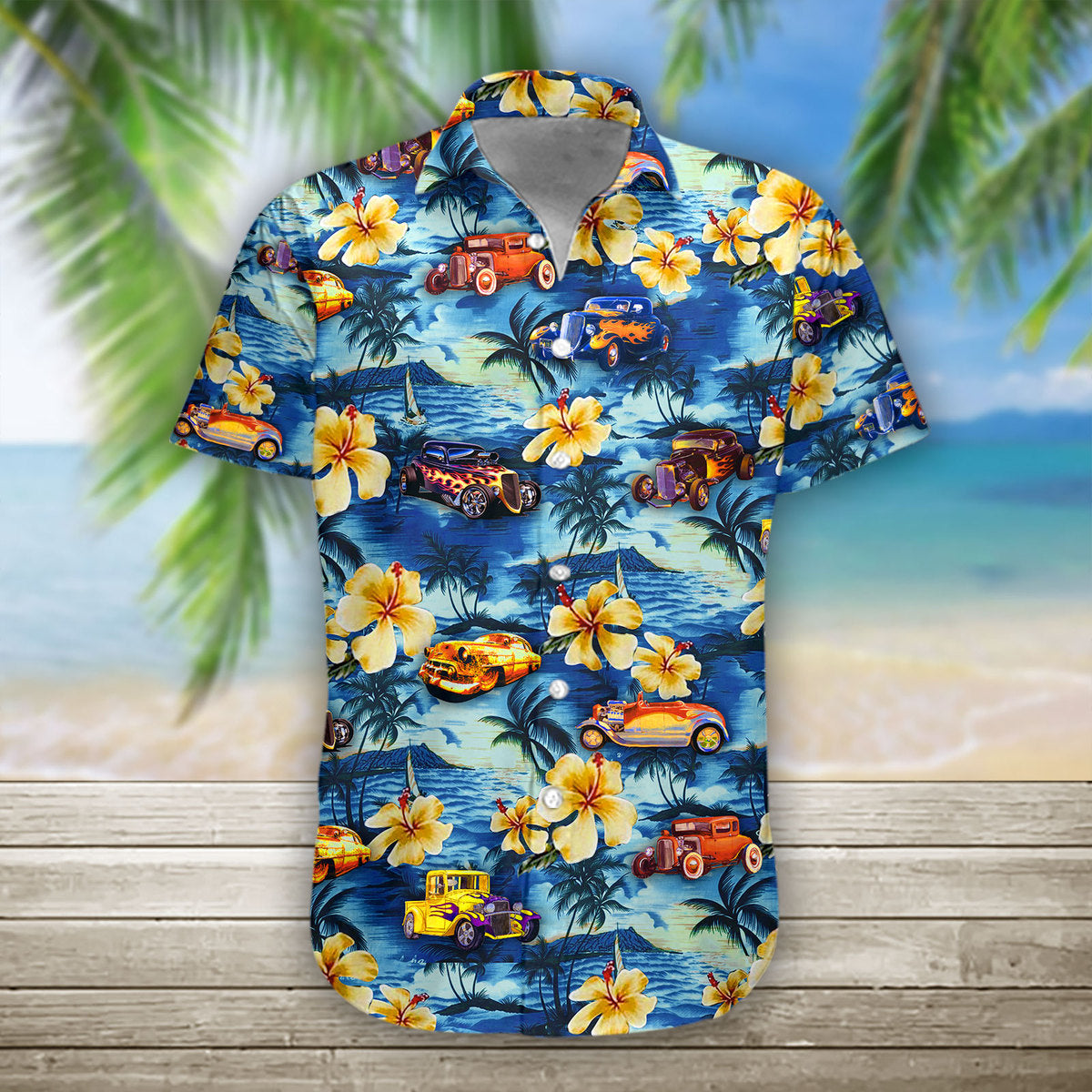 希少美品　hawaiianProDesign　モデルT　9.6 Gearhumans 3D Hot Rod Hawaii Shirt