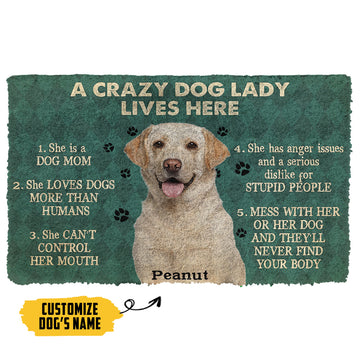 Gearhumans 3D A Crazy Dog Lady Lives Here Labrador Retriever Custom Name Doormat