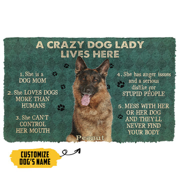 Gearhumans 3D A Crazy Dog Lady Lives Here German Shepherd Custom Name Doormat