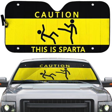 Gearhumans 3D Caution This Is Sparta Auto Sunshade