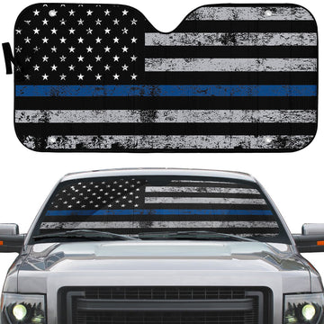 Gearhumans 3D Blue Thin Line American Flag Auto Sunshade