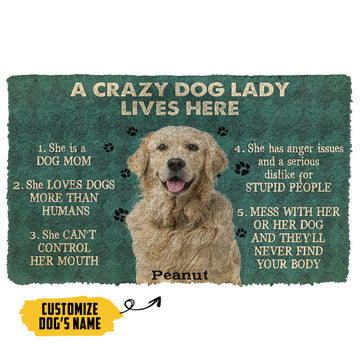 Gearhumans 3D A Crazy Dog Lady Lives Here Golden Retriever Custom Name Doormat