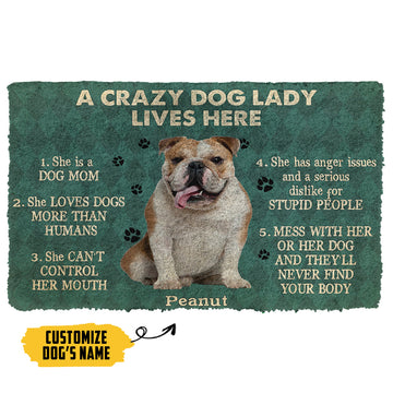 Gearhumans 3D A Crazy Dog Lady Lives Here Bulldog Custom Name Doormat