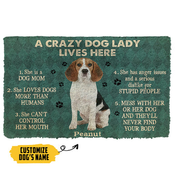 Gearhumans 3D A Crazy Dog Lady Lives Here Beagle Custom Name Doormat