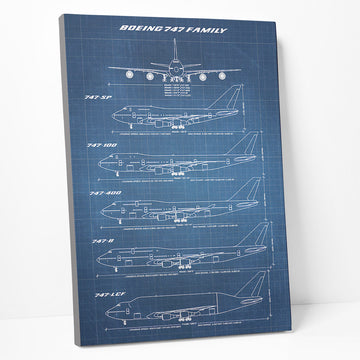 Gearhumans 3D Boeing 747 Family Concept Drawing Custom Canvas