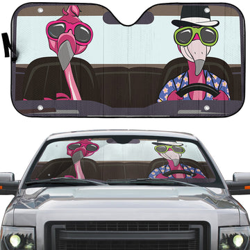 Gearhumans 3D Flamingo Couple Custom Car Auto Sunshade