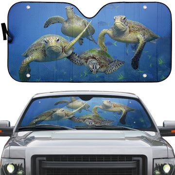 Gearhumans 3D Four Sea Turtles Custom Car Auto Sunshade