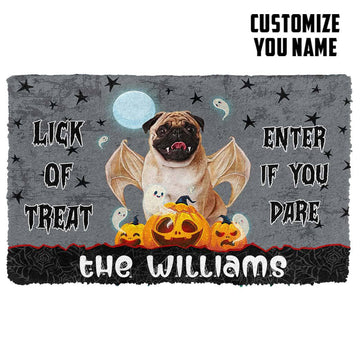 Gearhumans 3D Halloween Vampire Pug Custom Name Doormat