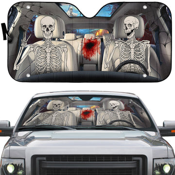 Gearhumans 3D Halloween Funny Skeleton Custom Car Auto Sunshade