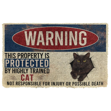 Gearhumans 3D Warning This Property Protected By Black Cat Custom Doormat