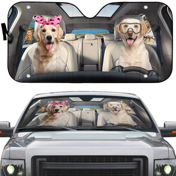 Gearhumans 3D Labrador Retriever Couple Custom Car Auto Sunshade