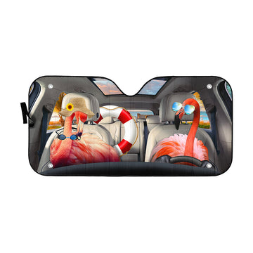 Gearhumans 3D Holiday Summer Flamingo Couple Custom Car Auto Sunshade