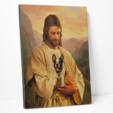 Gearhumans 3D Jesus Holding Frenchie Dog Custom Canvas