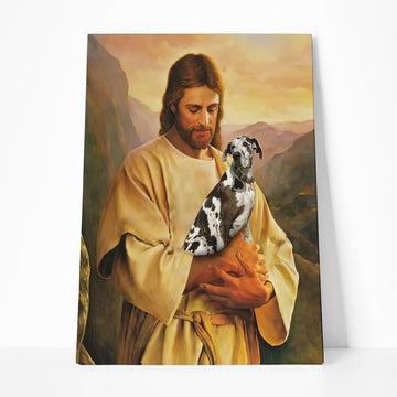 Gearhumans 3D Jesus Holding Great Dane Dog Custom Canvas