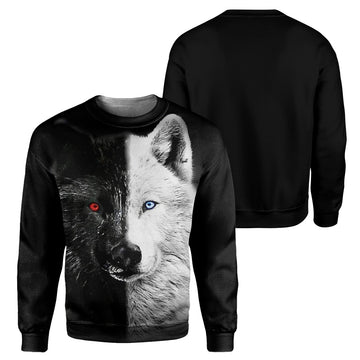 Gearhumans Black And White Wolf - 3D All Over Printed Shirt