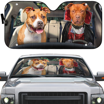 Gearhumans 3D Halloween Pitbull Dogs Vampire Custom Car Auto Sunshade