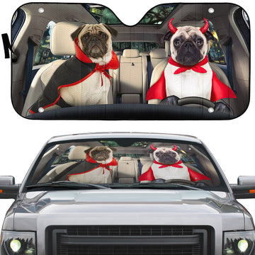 Gearhumans 3D Halloween Pug Dogs Vampire Custom Car Auto Sunshade