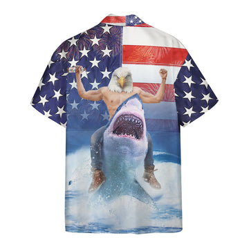 Gearhumans 3D Shark Riding Eagle 4th Of July Custom Hawaiian Shirt