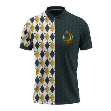 Gearhumans 3D Golf Father Green And Gold Argyle Custom Polo Shirt