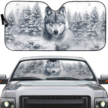 Gearhumans 3D Wolf Snow Car Auto Sunshade