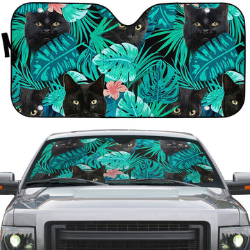 Gearhumans 3D Black Cat Tropical Car Auto Sunshade